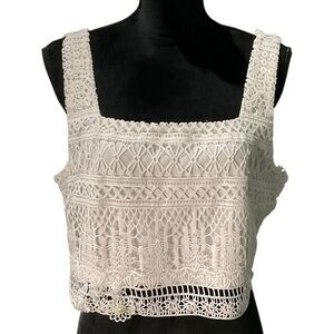 Lulu's Cream Crocheted Sleeveless Cropped Tank Top - As Is